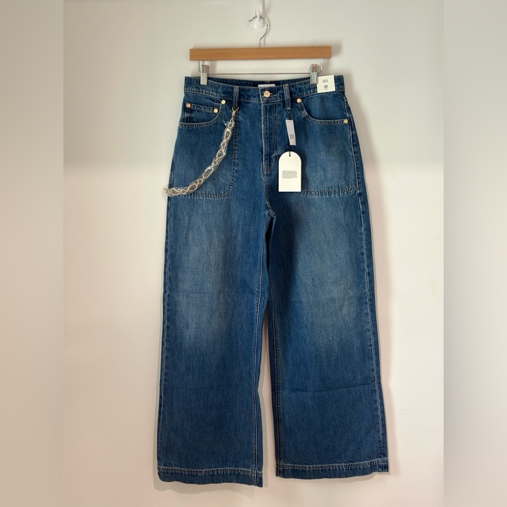 Cult Gaia x Gap size 30 US 10, Dark Blue‎ Wide-Leg Jeans with Chain Detail NWT
